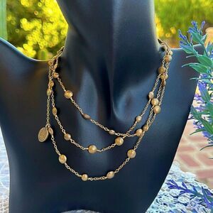 Vintage Gold Bead Long Infinity Necklace 41”